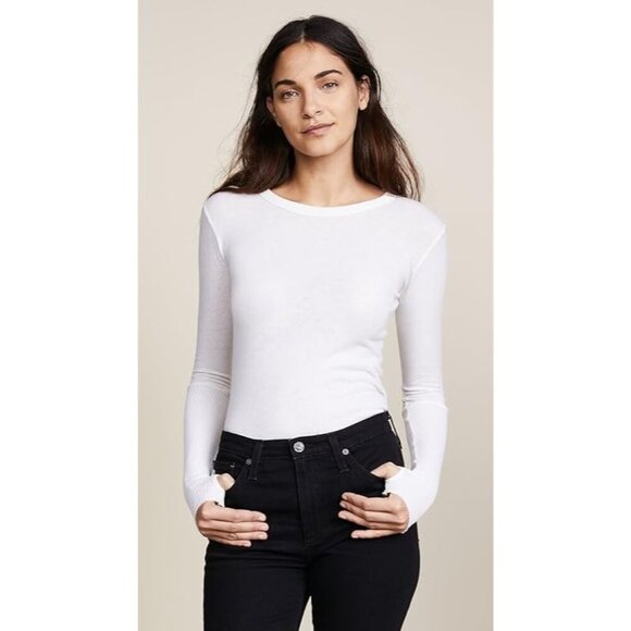 Enza Costa Cashmere Cuffed Crew Tee in White XSmall Womens Long Sleeve Top - Picture 1 of 16